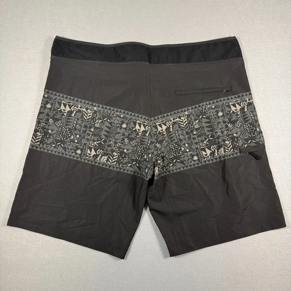 Da Hui Boardshorts Mens 38 Black Tribal Print Surf Swim Trunks Hawaii Surf Beach